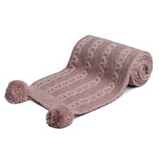 EABP800-DP: Dusty Pink Eco Cable Knit Wrap w/Pom Poms